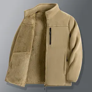 New Arrival Autumn Winter Men's Velvet Thickened Loose Coat with Front Pockets & Zipper Closure Solid Color Stylish & Warm