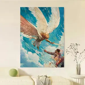 Framed Dramatic Appeal, Angel's Descent Meeting Humanity" Framed Canvas Art - High-Definition Print, Pine Wood Frame, Vertical Orientation - Elegant Wall Decor for Office, Bedroom, Living Room, Large Wall Decor