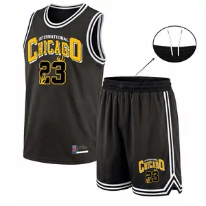 Men’s Sport Chicago Mesh Basketball Jersey Set, Sleeveless Tank Top and Shorts 2 Piece Outfit, Lightweight Breathable Athletic Sportswear, Casual Summer Training Uniform for Gym, Streetwear, Running, Beach and Daily Wear