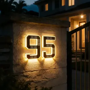 Solar Lighted House Numbers 9 Inch Waterproof LED Address Signs for Outside Modern House Numbers with Large Personalization Options,Decorate your door number, DIY personalisation.Modern Farmhouse Illuminated Sign Light