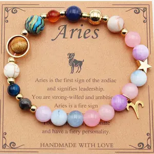 Eight Planets 12 Constellation Bracelet Morgan Stone Beaded Bracelet for Women, Men, Teen Girls and Boys