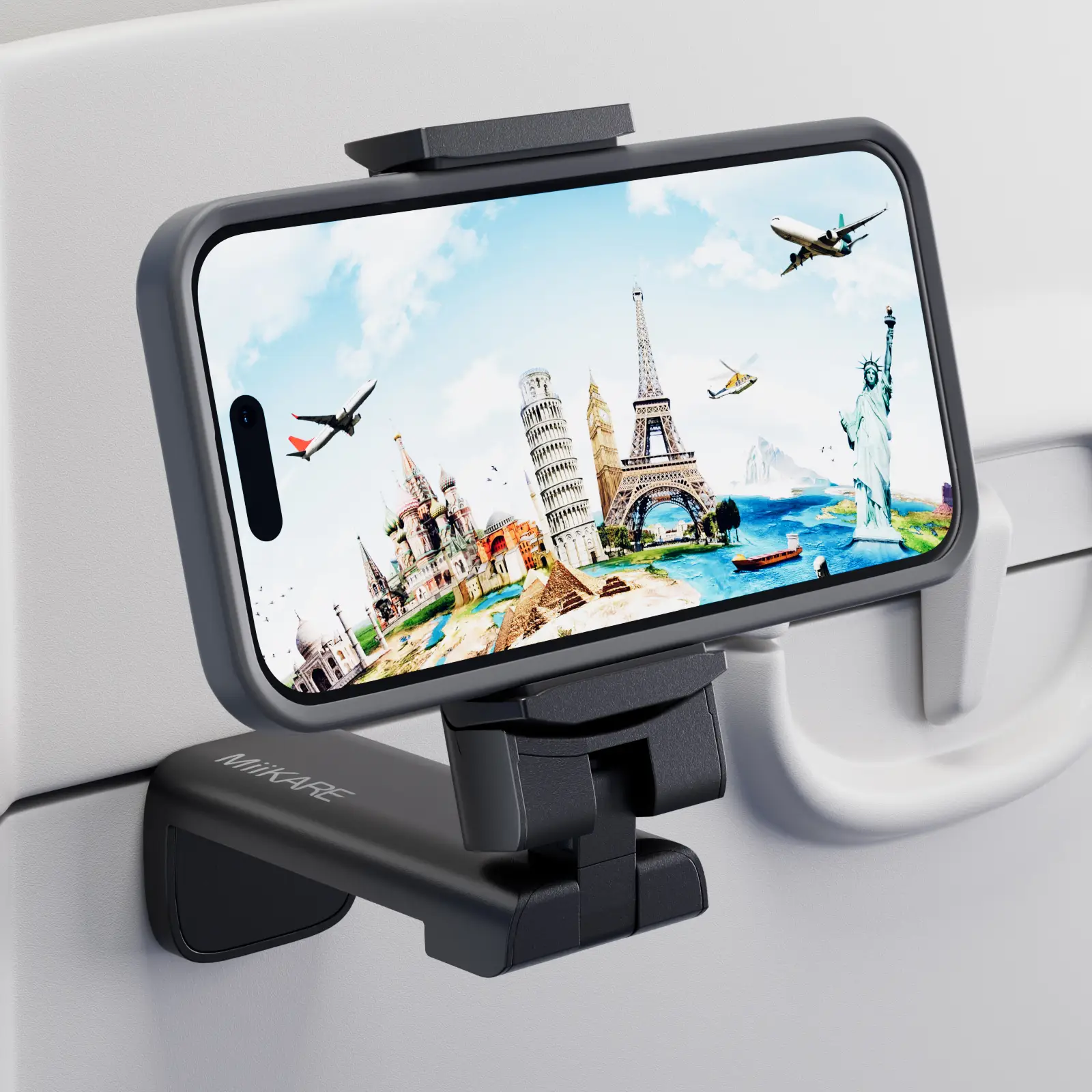 Airplane Travel Essentials Phone Holder, Universal Handsfree Phone Mount for Flying with 360 Degree Rotation, Travel Accessory for Airplane, MiiKARE T