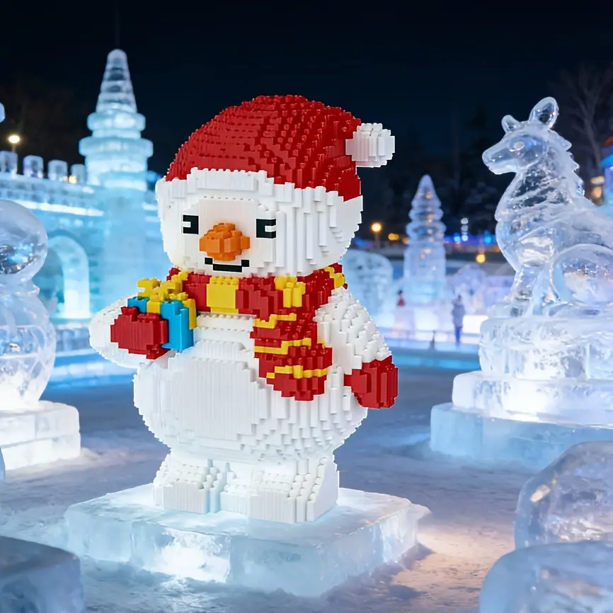 Large Belly Snowman 3D Puzzle Building Block Model Building Blocks Figure Decoration, Bookshelf Home Office Cabinet Decor, Party Living Room TV Stand Display Gift