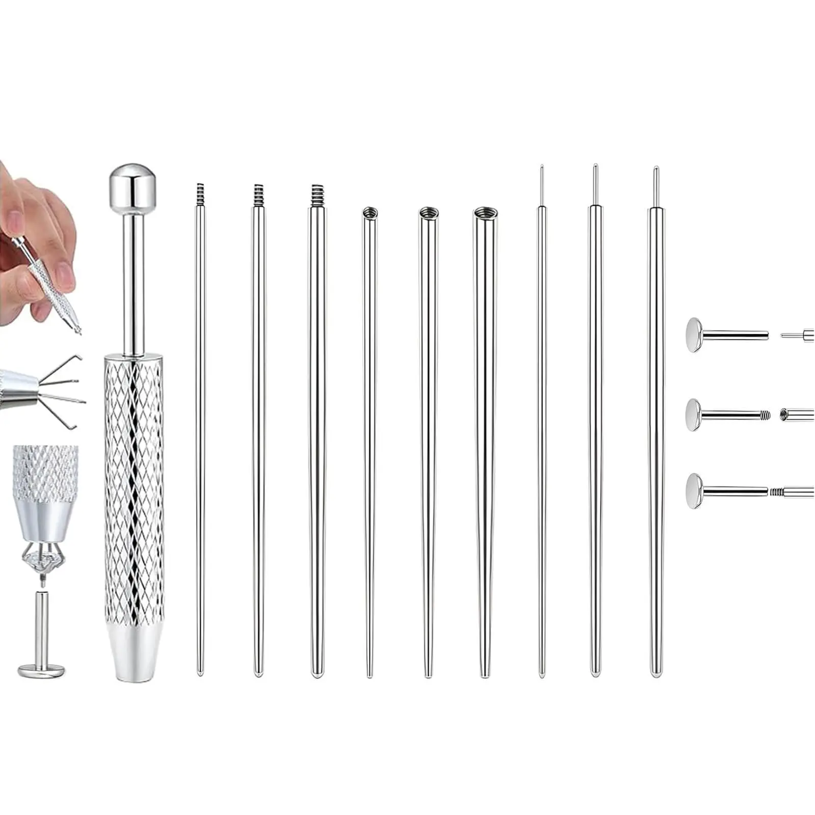 Taper Ball Grabber Tool For Changing - 14g 16g 18g 20g Flat Earring Applicator Threadless Insertion Pin Body Stretching Kit Ear/nose/navel/nipple/lip/eyebrow/tongue