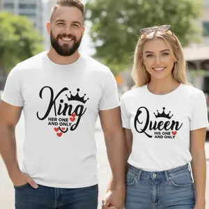 King & Queen One and Only Matching Shirts Romantic Couples Set His and Hers Valentine Day Tee 100% Cotton Elegant Script Typography Couple Shirts for Boyfriend Girlfriend Husband Wife Anniversary Honeymoon Outfit Gift Idea Matching Tees - Top, Fabric