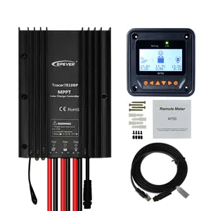 EPEVER MPPT Solar Charge Controller 30A 12V 24V Auto Max PV 100V IP67 Waterproof Solar Panel Charger Regulator Kit Tracer7810BP+MT50+RS485 Communication Cable for Sealed Gel Flooded Lithium User