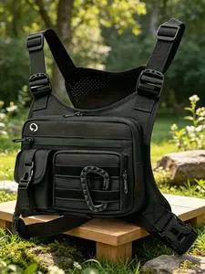 Men's Lightweight Running Chest Vest Pack, Adjustable Multi-Pocket Sports Chest Bag with Quick Release Buckles, Breathable Hands-Free Sling Bag for Jogging, Hiking & Outdoor Activities