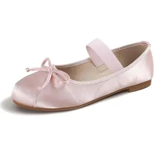 Women's Pink Ballet Flats with Bow - Comfortable & Lightweight Shoes| Ballet Flats with Strap| Non-Slip Sole & Cushioned Arch Support Slip-On Shoes for Wedding/Work
