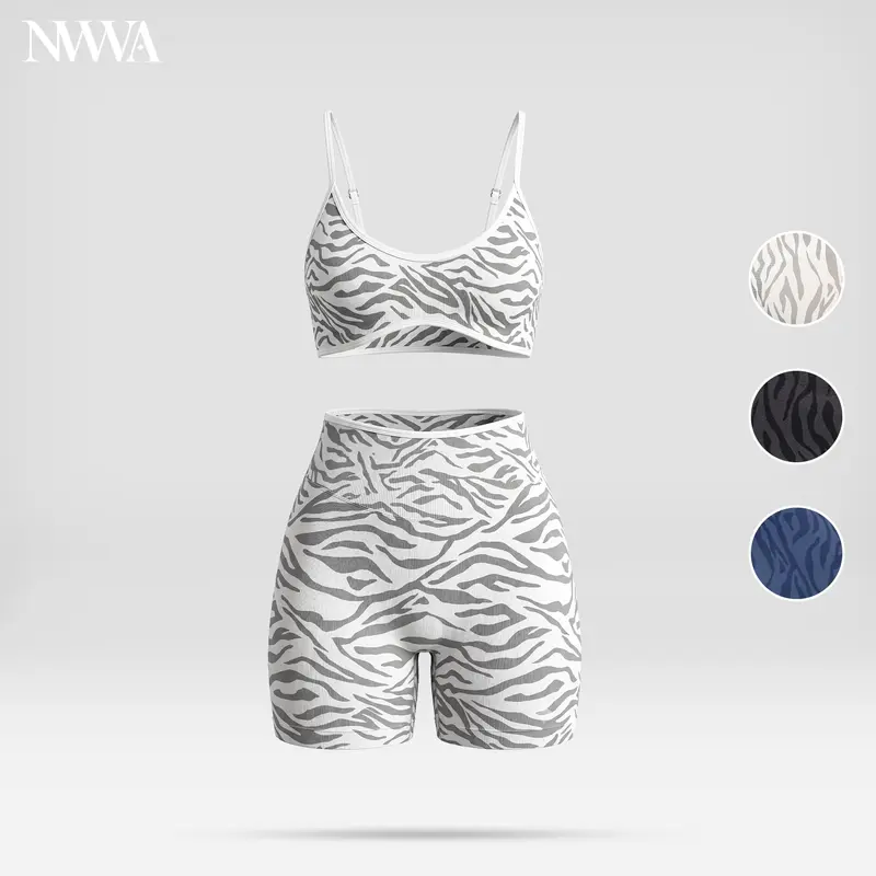 Women's 2-Piece Seamless Zebra-Pattern Sports Set - Sleeveless Quick-Dry Top, High-Stretch Above-The-Knee Biker Shorts, Nylon Blend with Tummy Control & Butt-Lifting, Travel Essentials, 2 Piece Sets Women