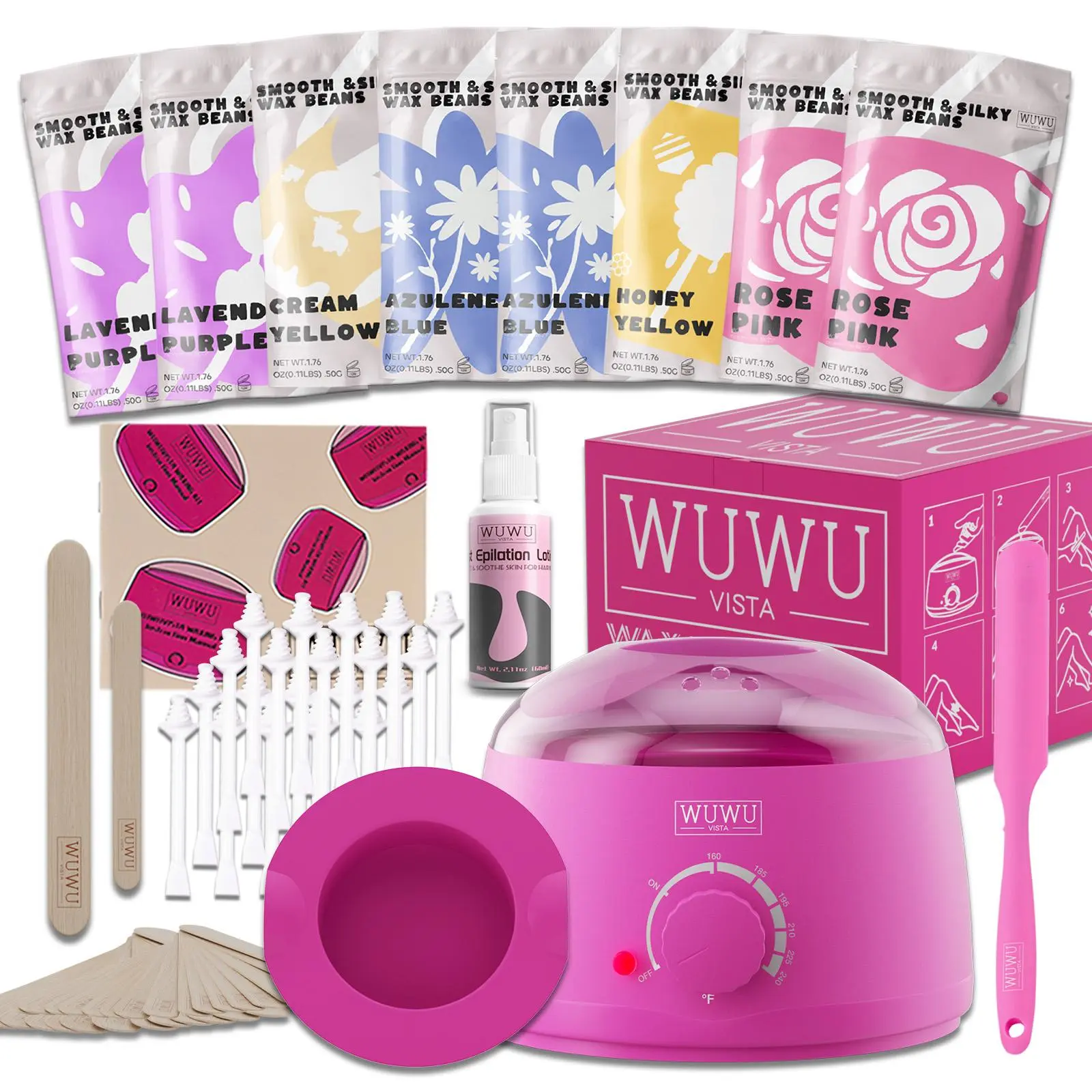 Waxing Kit for Women, Professional Wax Warmer Machine & & Tools, Home Complete Waxing Kit, Facial Hair Removal Waxing Kit for Face, Body, Bikini, Sensitive Skin, Waxing Kit Set