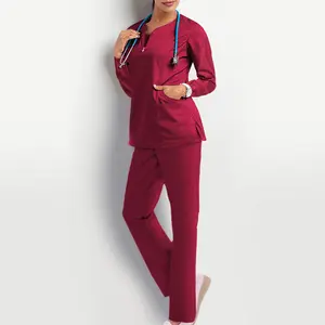 Zippered short-sleeve long-pants set, multi-pocket design, women's salon beauty center SPA summer lightweight two-piece work outfit