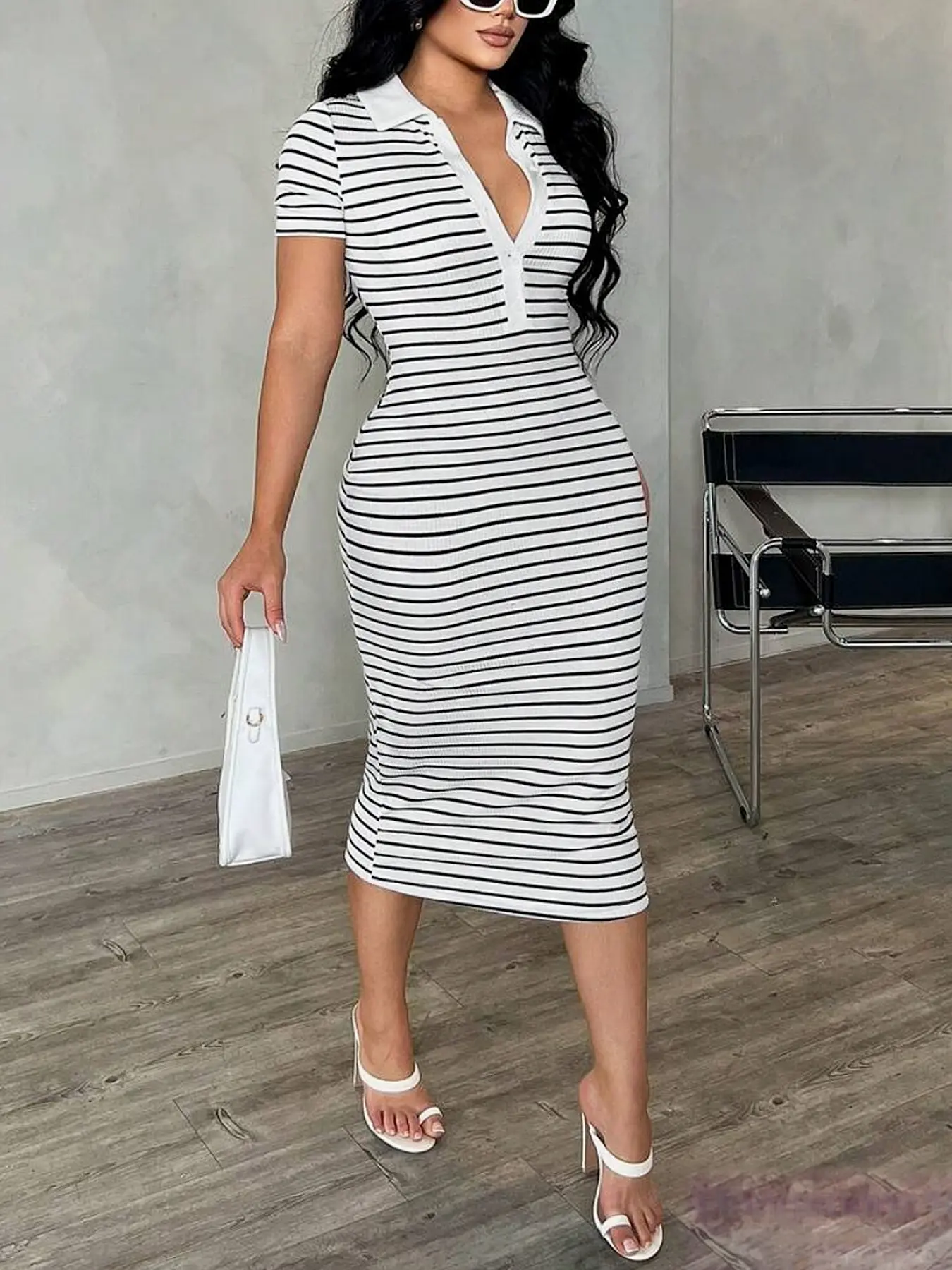Women's Summer Casual Classy Elegant Business Collared Polo Shirt Dress, Fitted Striped Design for Stylish Summer Wear, Perfect for Office and Outings - TikTok Shop Women's Summer Casual Classy Elegant Business Collared Polo Shirt Dress, Fitted Striped Design for Stylish Summer Wear, Perfect for Office and Outings - TikTok Shop
