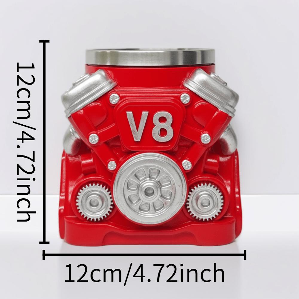 V8 Engine Coffee Mug Stainless Steel Insulated Handle 3D Car Lover Gift Automotive Enthusiast Cup Unique Novelty Drinkware Men Gift Birthday Decor Heavy Duty