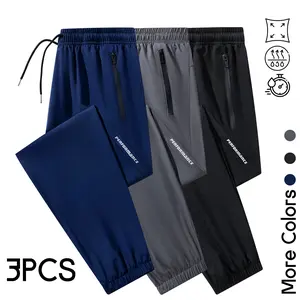 Men's 3-Pack Athletic Joggers with Zipper Pockets, Lightweight Quick-Dry Sweatpants for Gym Workout, Running, Training, Elastic Waist Tapered Sports Pants