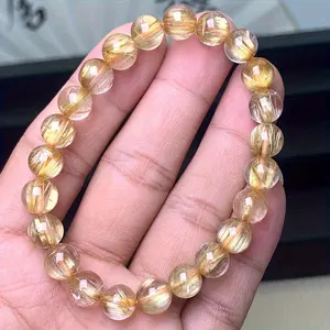 Women's Bohemian Style Yellow Crystal Bracelet - Smooth Polished Beads with Golden-Brown & Transparent Center, All-Season Versatile Jewelry for Daily Wear & Parties, High-End Gift for Her, Refined Bead Texture