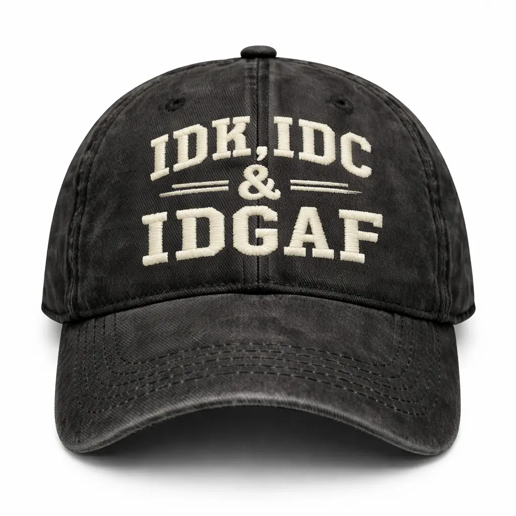 Idk Idc & Idgaf Embroidery Wash hat, Perfect Gift For Dad Low Profile Dad Hat Pigment Dyed Quality Caps Classic Black Hat