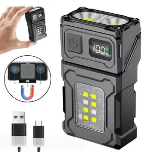 MINI Tail Magnet COB Flashlight USB Rechargeable Super Bright Camping Emergency Light with 8 Lighting Modes IP45 Waterproof & Rotatable 180 Degrees