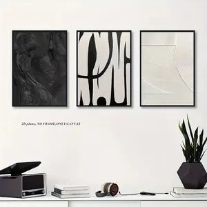 3-Piece Abstract Black & White Canvas Wall Art Set Modern Art Design Textured Oil Painting Style Ideal Gift for Room Decor Art Wall Decoration Canvas Print Flat-Packed Frameless Design