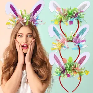 4 Pack Easter Bunny Ear Headbands with  eggs coloured ribbon,Glitter Colorful Easter Spring Party Hair Accessories  Ears Bunny Hat for Easter Party Costume Accessories