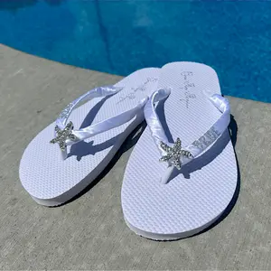 Rhinestone Starfish Bride Glitter Flip Flops, Destination Wedding Sandals Footwear Women Flipflop