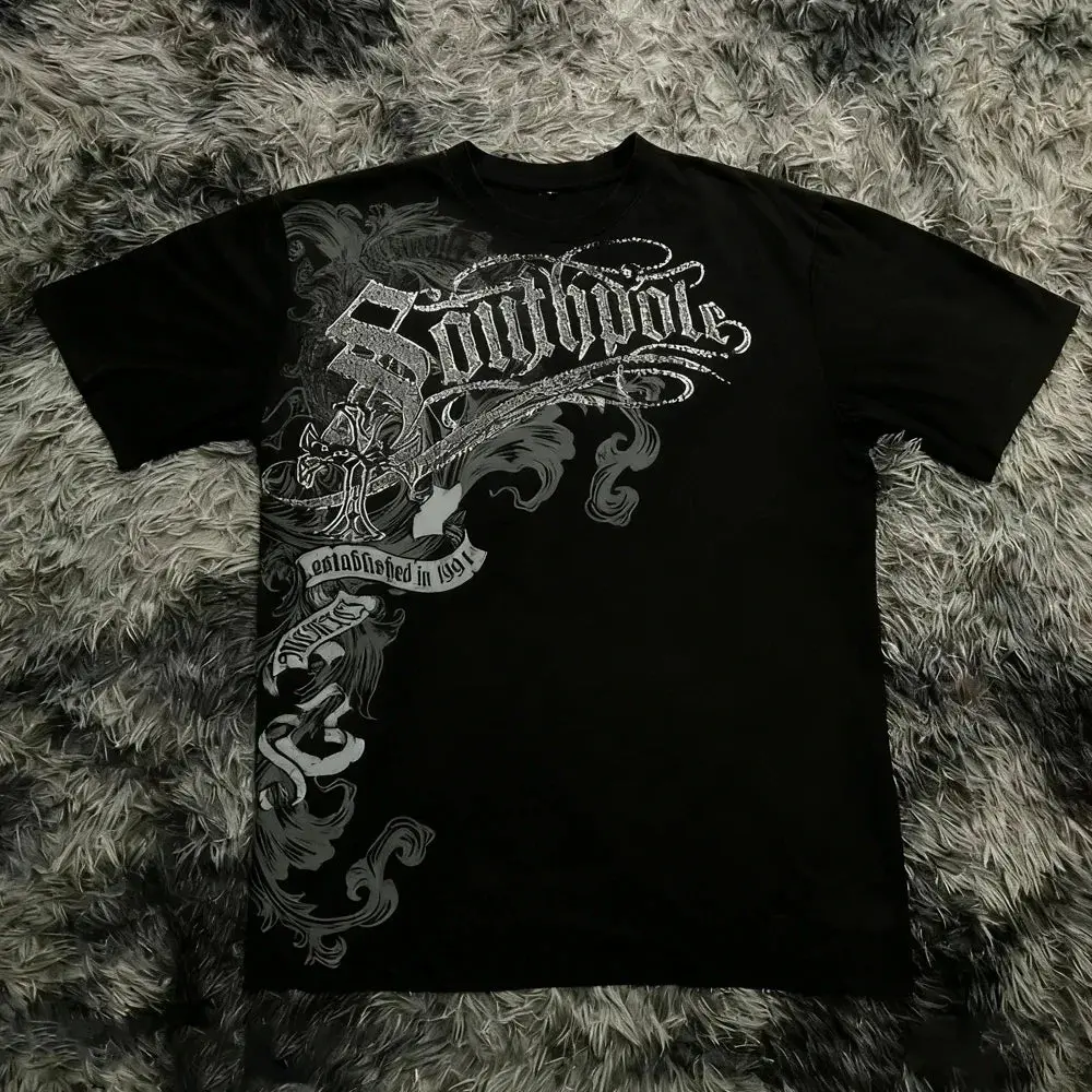 Classic Y2K Gothic Style T-shirt Print Oversized T Shirt High Street Shirts Gothic Round Neck Cotton Tops New Mens Women T Shirt
