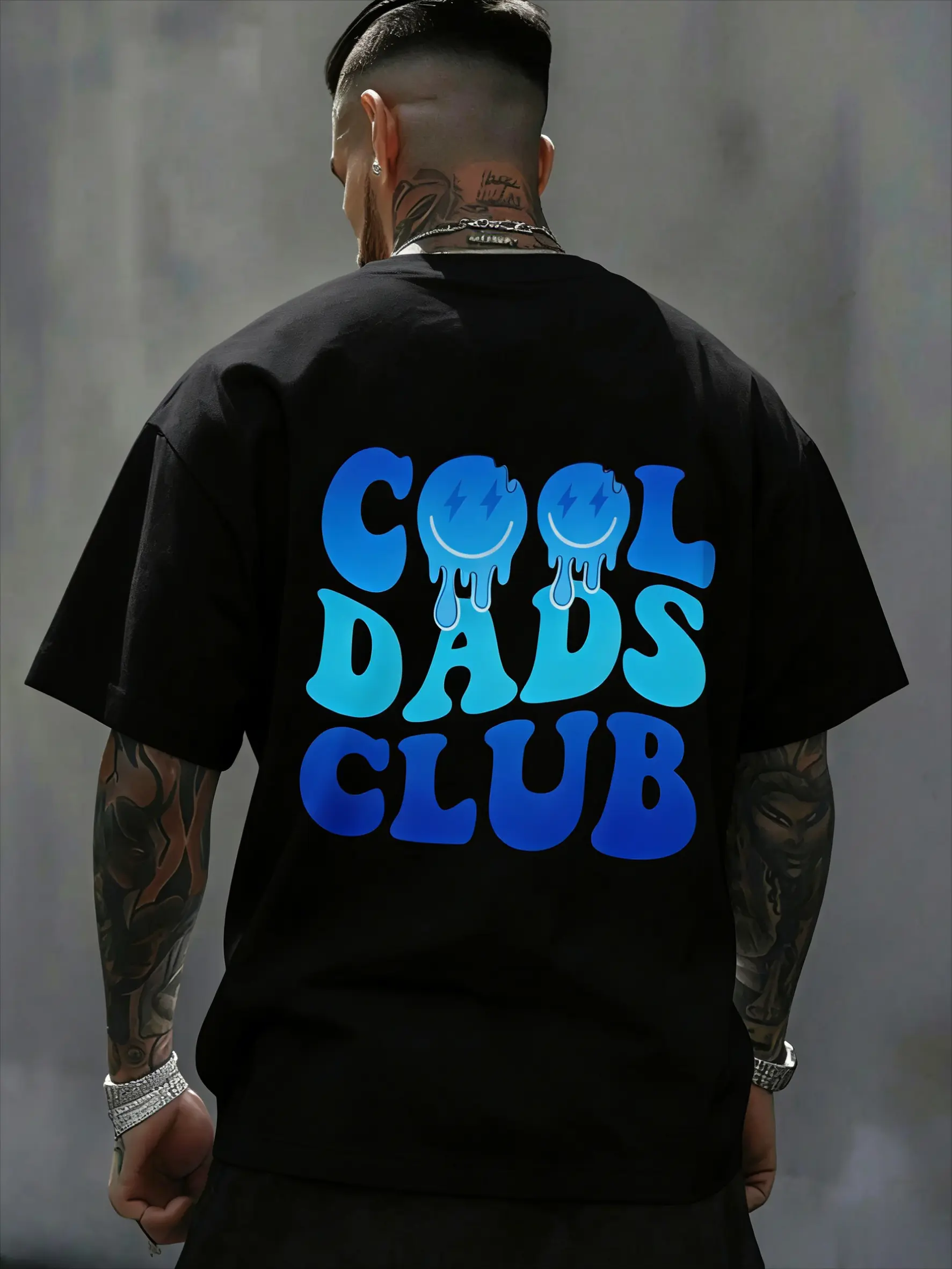men's dad life graphic tee, drippy melting smiley shirt, father's day oversized tee, retro streetwear for dads, casual summer cotton top, cool dad aesthetic clothing