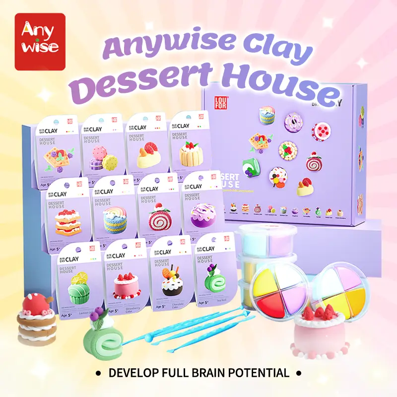 Anywise Air DIY Clay - Cute Dessert House 12 Boxes, Soft & Ultra Light, Safe & Non-Toxic, Tools and Tutorials for Kids Educational Activity