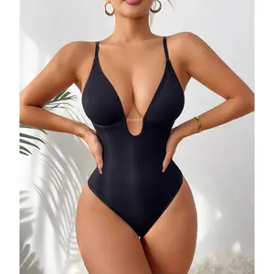 LUXSEREN Deep V-neck Sexy Waist-cinching and Shaping Thong Bodysuit, Slimming and Fitting, Thong Style Innerwear
