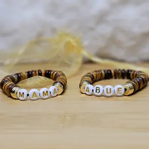 CustomMadeByGabi Natural Tiger Eye Rock and Gold Filled Mama Bracelet