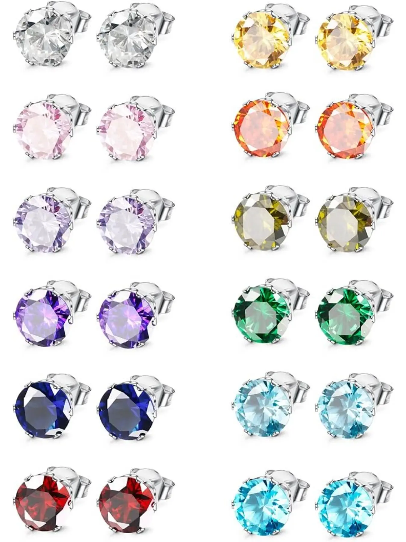 Hypoallergenic Versatile Stud Earrings for Women & Men, Earrings Set, Surgical Stainless Steel Birthstone Earrings, Colorful Cubic Zirconia Small Stud Posts for Sensitive Ears, Ear Studs, Stud Earring Jewelry, Good Earrings