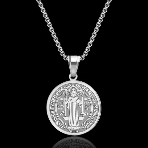 St Benedict Medal Cross Pendant Necklace, Cross Necklaces, Faith Necklace, Cross Medallion Pendant, Stainless Steel Chain, Unisex Exorcism Jewelry, Latin Cross Design, Perfect Gift, Exorcism Symbol, Christian Tradition