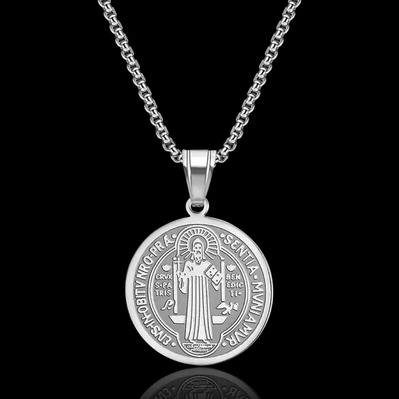 St Benedict Medal Cross Pendant Necklace, Cross Necklaces, Faith Necklace, Cross Medallion Pendant, Stainless Steel Chain, Unisex Exorcism Jewelry, Latin Cross Design, Perfect Gift, Exorcism Symbol, Christian Tradition