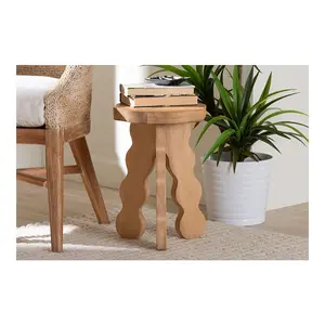 Sino Acacia Wood Multipurpose Accent Stool with Wavy Tripod Base
