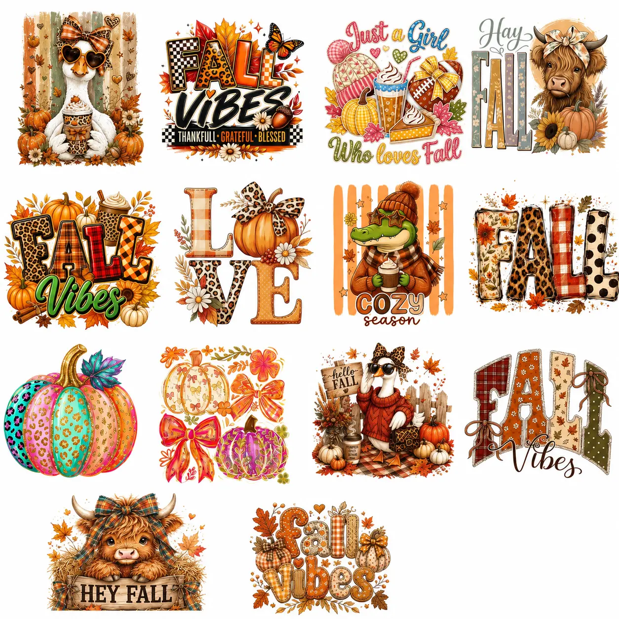 Fall Bundle V16 |  Ready-to-Press DTF & Sublimation Heat Transfer Designs | Printmaking Accessories for T-Shirts