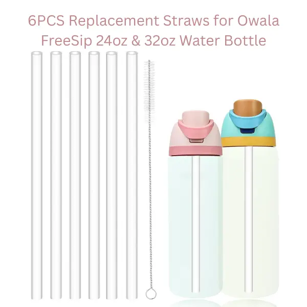 6PCS Replacement Straws for Owala FreeSip 24oz & 32oz Water Bottle, Reusable Plastic Straws, Tumbler Straws, Drinking Straws, Bottle Accessories, Cleaning Brush, BPA Free, Clear Summer Gift