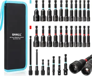 SHALL 29PCS Magnetic Nut Driver Set, Impact Drill Driver Bit 1/4" Hex Shank, SAE & Metric Cr-V Steel Power Nut Drivers with Quick-release Extensions, Impact Socket Adapters, Bit Holder and Storage Bag