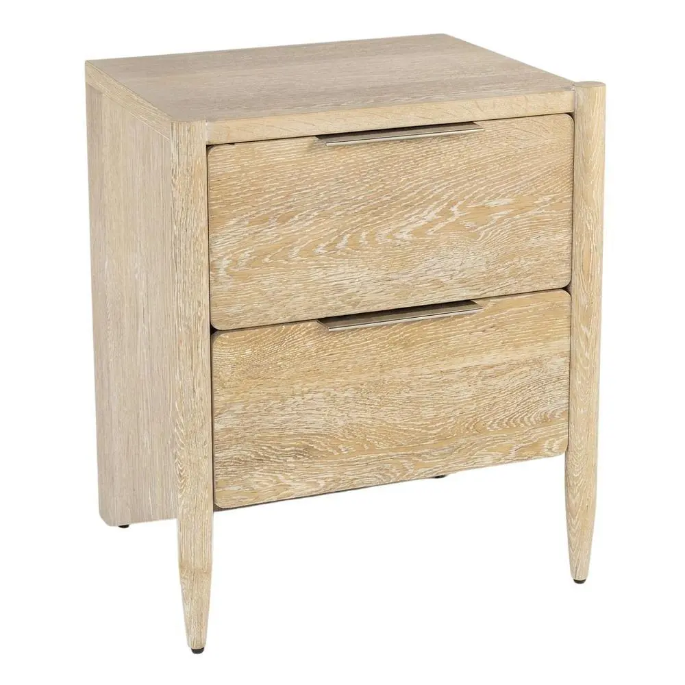 Mid-Century Style White Oak Nightstand, Brushed Finish, 22x18x25" Indoor Furniture Side Table