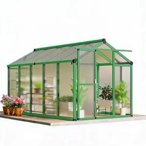 Heavy Duty Outdoor Walk In Greenhouse, Polycarbonate Large Greenhouse with Sliding Door and Adjustable Roof Vent, Aluminum Frame for Backyard Patio Garden Lawn