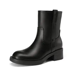 Athlefit Chunky Low Heel Ankle Boots for Women Square Toe Fashion Short Booties with Side Zipper