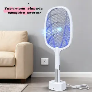Electric Fly Swatter,4000V Bug Zapper Racket,2 in 1 Mosquito Zapper Racket with 1200ml Battery Rechargeable Purple Mosquito Killer Lamp with 3 Layers Safety Net Suitable for Indoor and Outdoor
