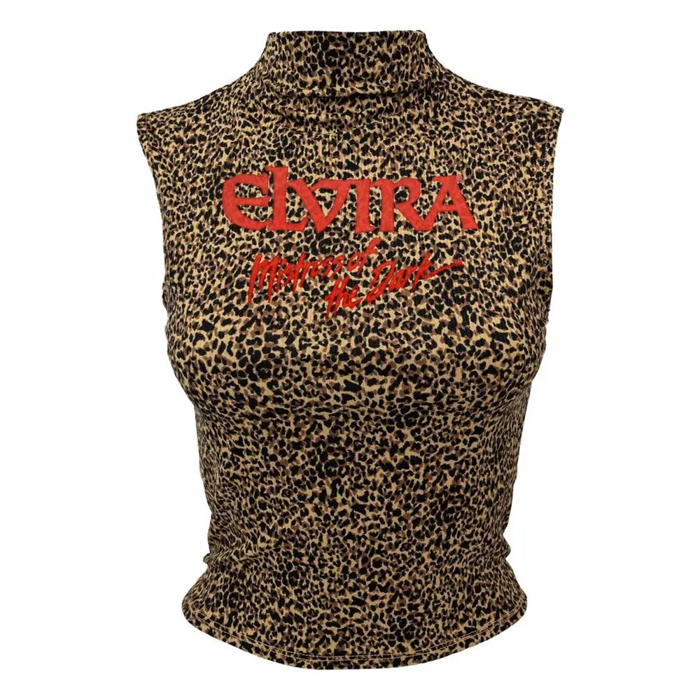 Elvira Red Logo Leopard Mock Neck Sleeveless Top - Women Shirts