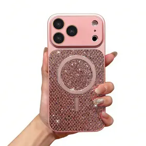 Glitter Bling Magnetic Phone Case for iPhone 17 16 15 14 Pro Max, Compatible with MagSafe, Luxury Sparkle Diamond Rhinestone Case with Camera Lens Protector, Shockproof Protective Cover for Women Girls