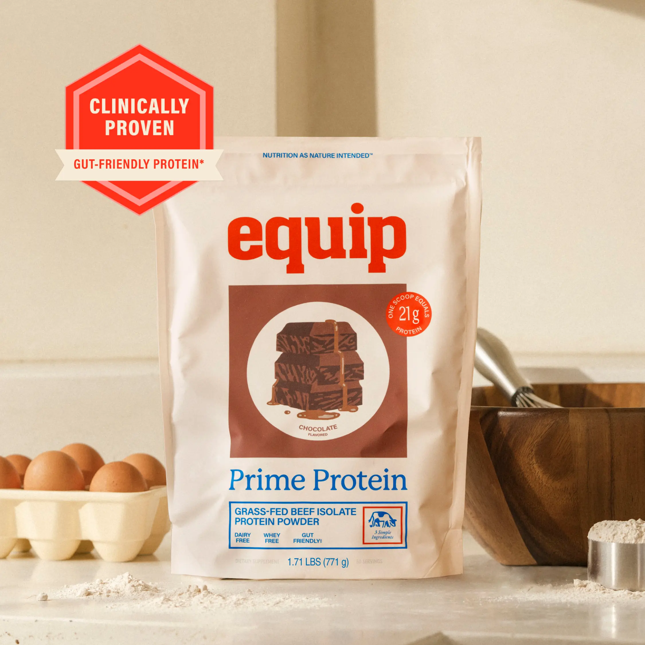 Equip Prime Protein - 21g Bioavailable Complete Protein from Grass-Fed Beef per Scoop - Easily Digestible - Real-Food Ingredients 30 servings