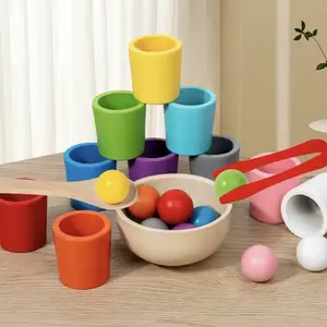Wooden Color Matching Toy, 1 Set Colorful Round Shaped Montessori Sorting Game Cup Toy, Color Matching and Quantity Calculation Game for Boys & Girls, Shape Sorter, quality children gifts, toddler shows, fine motor skill development, active kid