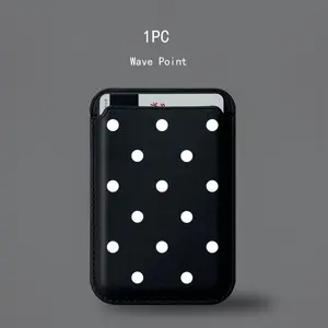 Magnetic Suction Cellphone Smartphone Card Holder, Cute Love Heart Wave Design, Black PU-TPU Leather, Metal Packaging, Mobile Accessory for iPhone 16/15/14/13/12 Pro Max summerwins
