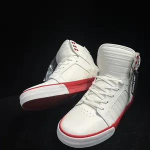 Supra Skytop High Top Skate Shoes Red and White Pebble Leather Streetwear Sneakers