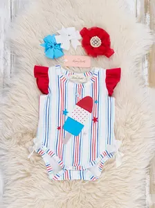 Star Popsicle Embroidered Striped Romper