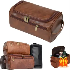 Men's Secure Fastening Toiletries Travel Toiletry Bag, Waterproof PU Leather Compact Bag, Travel Accessories, Durable and Stylish Travel Organizer, Travel Essentials, Grooming and Personal Care for Gift, Travel Cosmetic Bag, Perfect Gift Option
