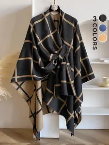 Women's Plaid Shawl, Casual Fitted Scarf, Fall & Winter Outerwear, Comfortable and Stylish, Open Front Design, All-Season Choice
