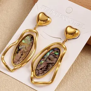 Tornasol Stainless Steel Heart-Shaped Earrings with Abalone Inlay Gold Tone Fashion Jewelry for Women